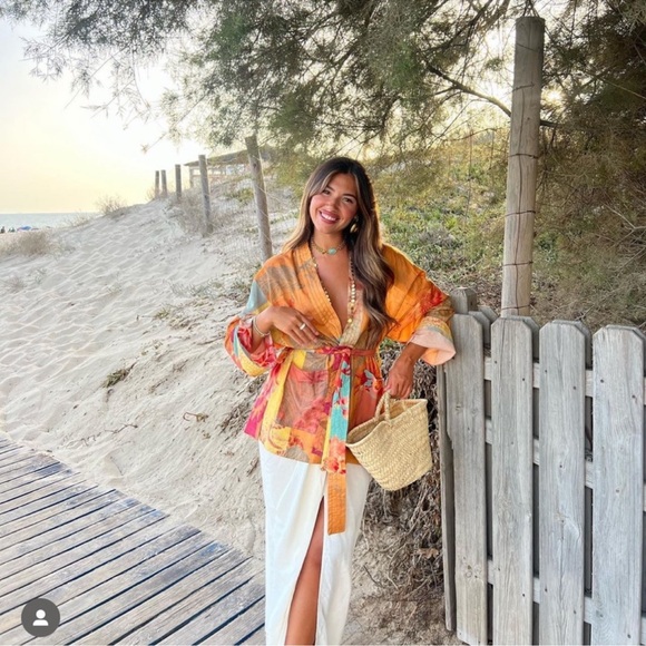 NWT ZARA PATCHWORK PRINT KIMONO with Belts Size Medium/Large - Picture 6 of 12